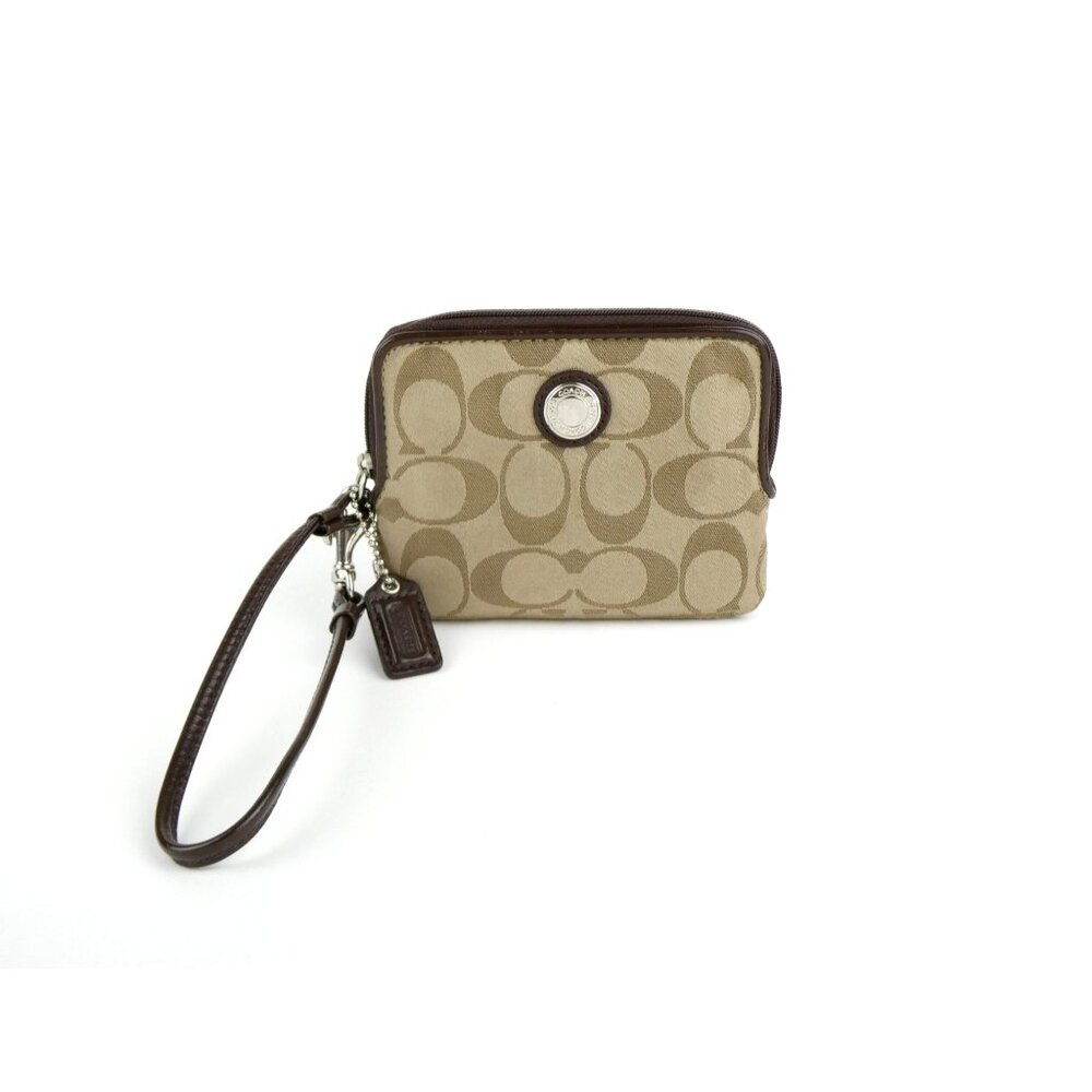 Coach Signature Khaki Mahogany Wristlet